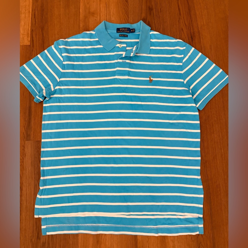 Ralph Lauren Men's Aqua and White Striped Polo Shirt